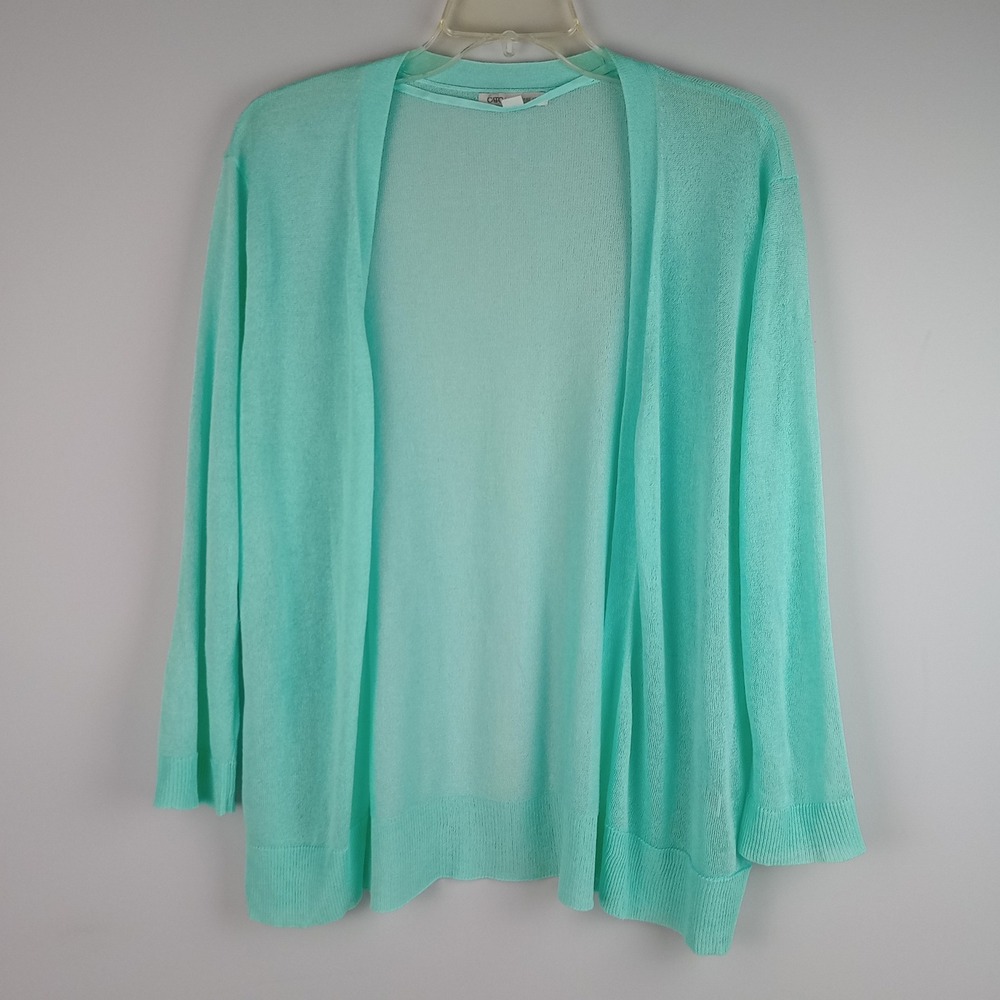 Cato Womens 18/20W Aqua Green Open Front Sheer Knit Lightweight Layer Cardigan